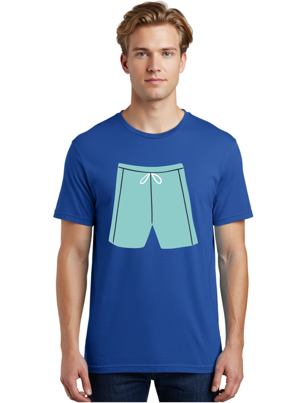 Teal-Shorts Men'S Graphic Tee, 100% Cotton, Comfortable Casual Summer Wear, Machine Washable, Teal Shorts, Drawstring Waist, Black Stripes, Athletic Wear, Casual Fashion, Comfortable Clothing, Relaxed Fit, Summer Style Aac123