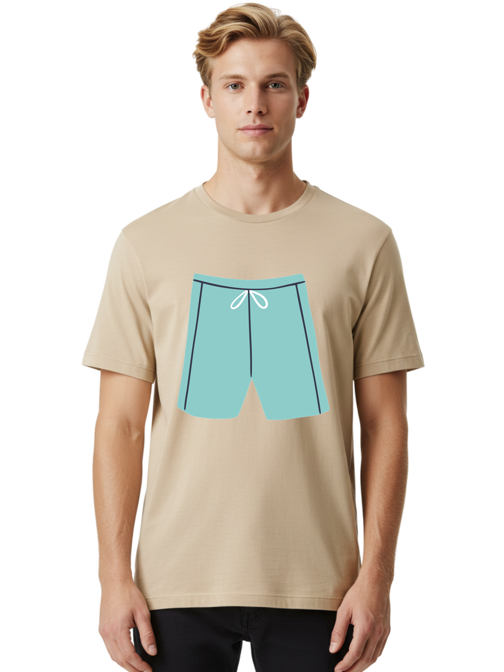 Teal-Shorts Men'S Graphic Tee, 100% Cotton, Comfortable Casual Summer Wear, Machine Washable, Teal Shorts, Drawstring Waist, Black Stripes, Athletic Wear, Casual Fashion, Comfortable Clothing, Relaxed Fit, Summer Style Aac123