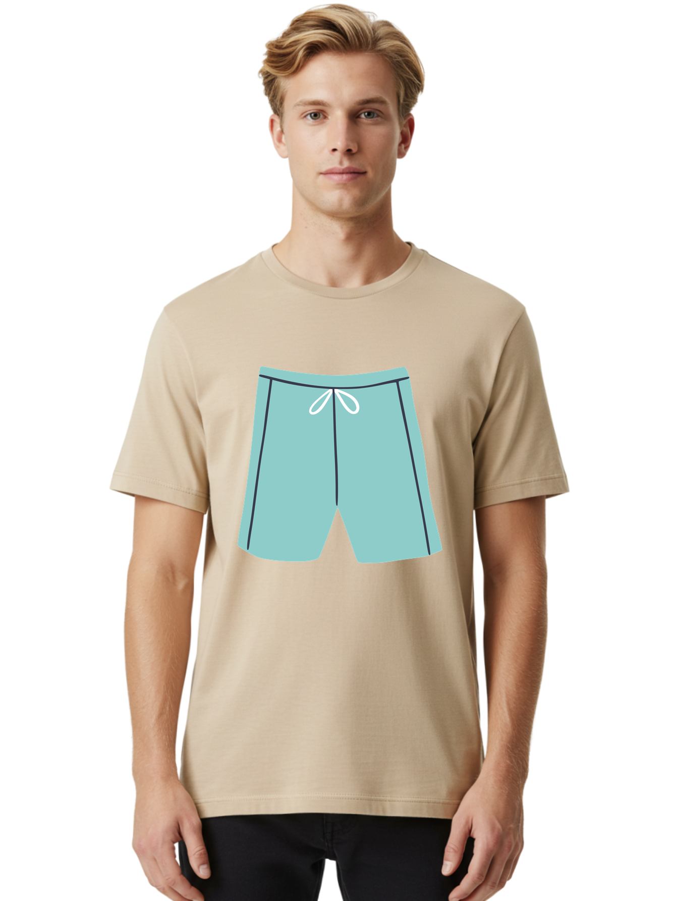 Teal-Shorts Men'S Graphic Tee, 100% Cotton, Comfortable Casual Summer Wear, Machine Washable, Teal Shorts, Drawstring Waist, Black Stripes, Athletic Wear, Casual Fashion, Comfortable Clothing, Relaxed Fit, Summer Style Aac123