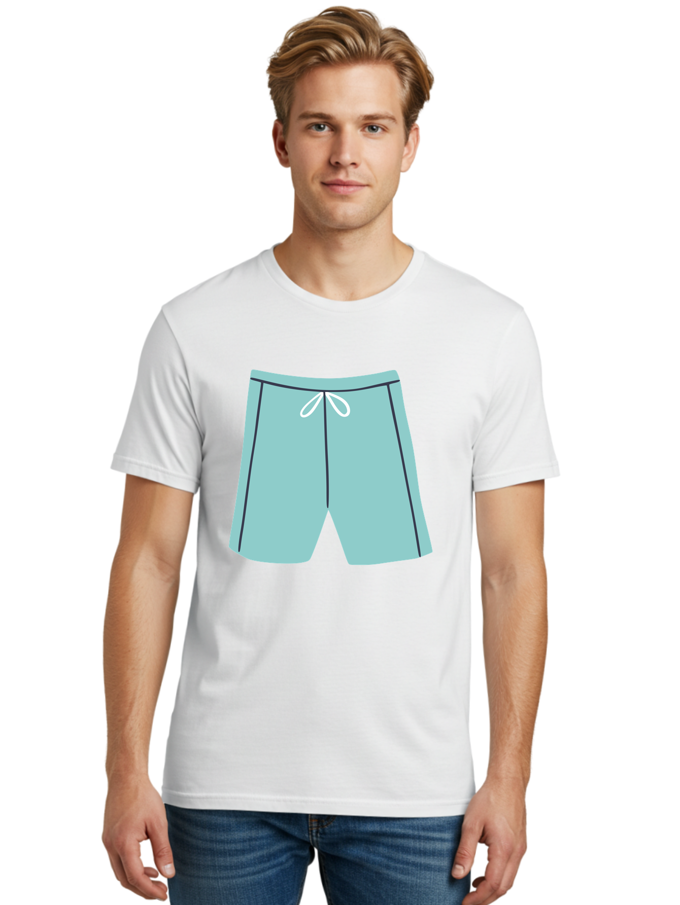 Teal-Shorts Men'S Graphic Tee, 100% Cotton, Comfortable Casual Summer Wear, Machine Washable, Teal Shorts, Drawstring Waist, Black Stripes, Athletic Wear, Casual Fashion, Comfortable Clothing, Relaxed Fit, Summer Style Aac123