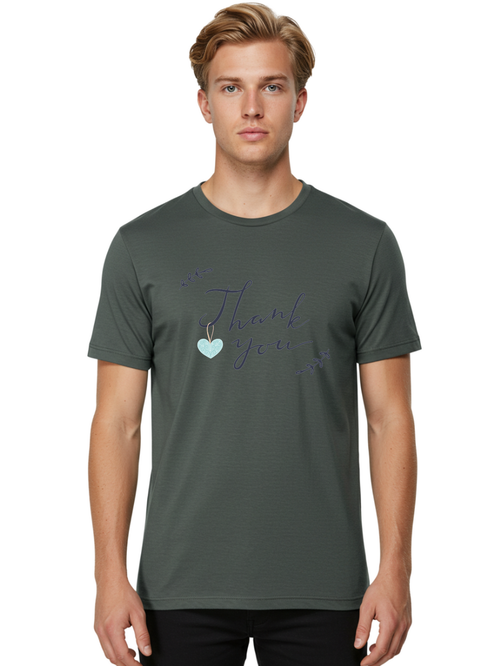 Thank-You-1 Men'S Graphic Tee, 100% Cotton, Comfortable Casual Summer Wear, Machine Washable, Thank You Message, Gratitude, Appreciation, Heart Symbol, Love, Kindness, Positive Vibes, Sweet Gesture, Purple Script, Glittery Heart Aac124