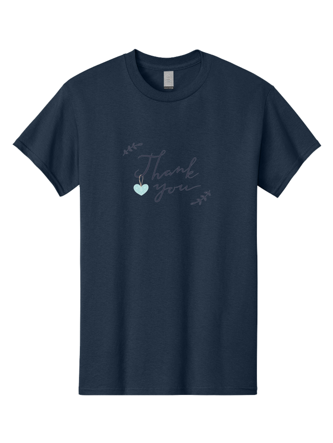 Thank-You Men'S Graphic Tee, 100% Cotton, Comfortable Casual Summer Wear, Machine Washable, Thank You Message, Gratitude, Appreciation, Heartfelt Thanks, Cursive Text, Blue Heart, Delicate Leaves, Elegant Design, Acknowledgement Gift, Aac125