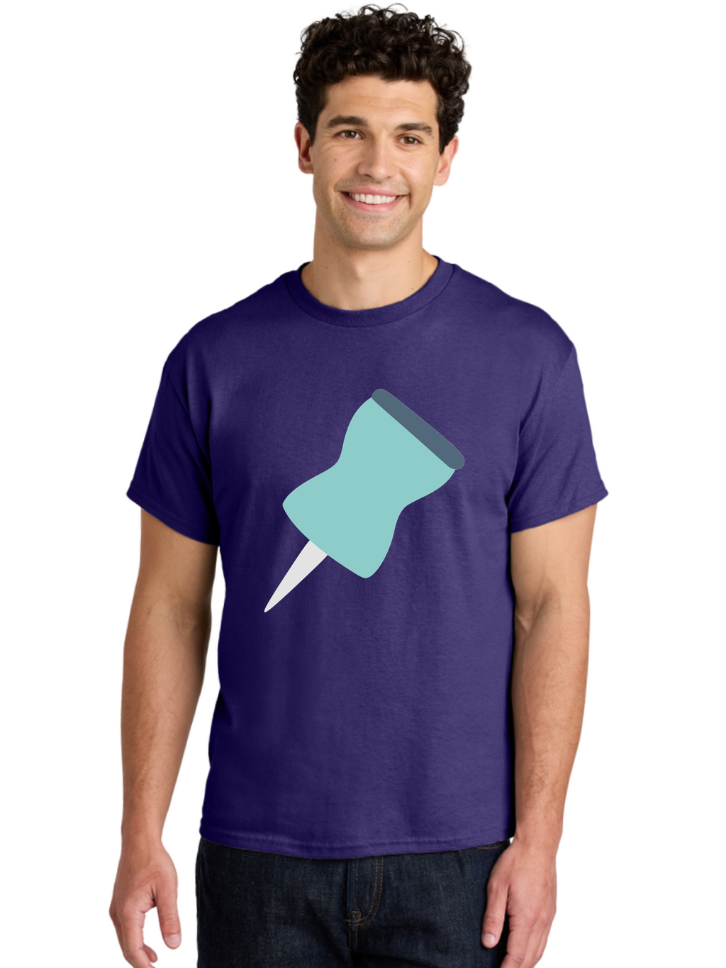 Thumbtack Men'S Graphic Tee, 100% Cotton, Comfortable Casual Summer Wear, Machine Washable, Thumbtack, Office Supplies, Stationary, Office Organization, Desk Accessories, Push Pin, Colorful Design, Modern Illustration Aac128