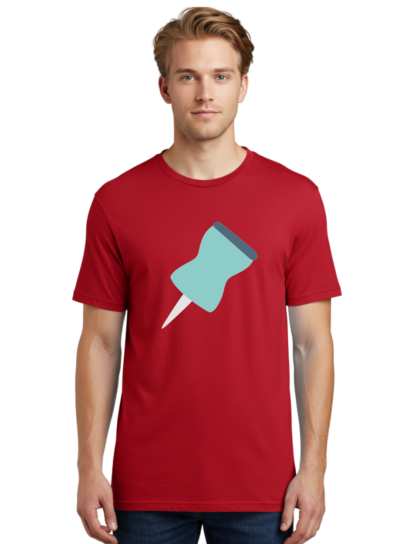 Thumbtack Men'S Graphic Tee, 100% Cotton, Comfortable Casual Summer Wear, Machine Washable, Thumbtack, Office Supplies, Stationary, Office Organization, Desk Accessories, Push Pin, Colorful Design, Modern Illustration Aac128