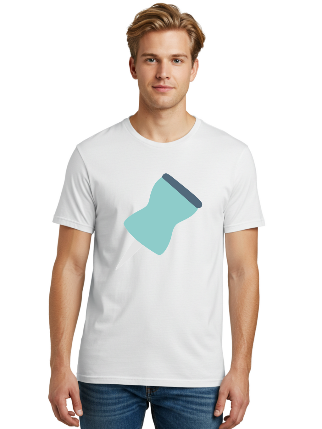 Thumbtack Men'S Graphic Tee, 100% Cotton, Comfortable Casual Summer Wear, Machine Washable, Thumbtack, Office Supplies, Stationary, Office Organization, Desk Accessories, Push Pin, Colorful Design, Modern Illustration Aac128