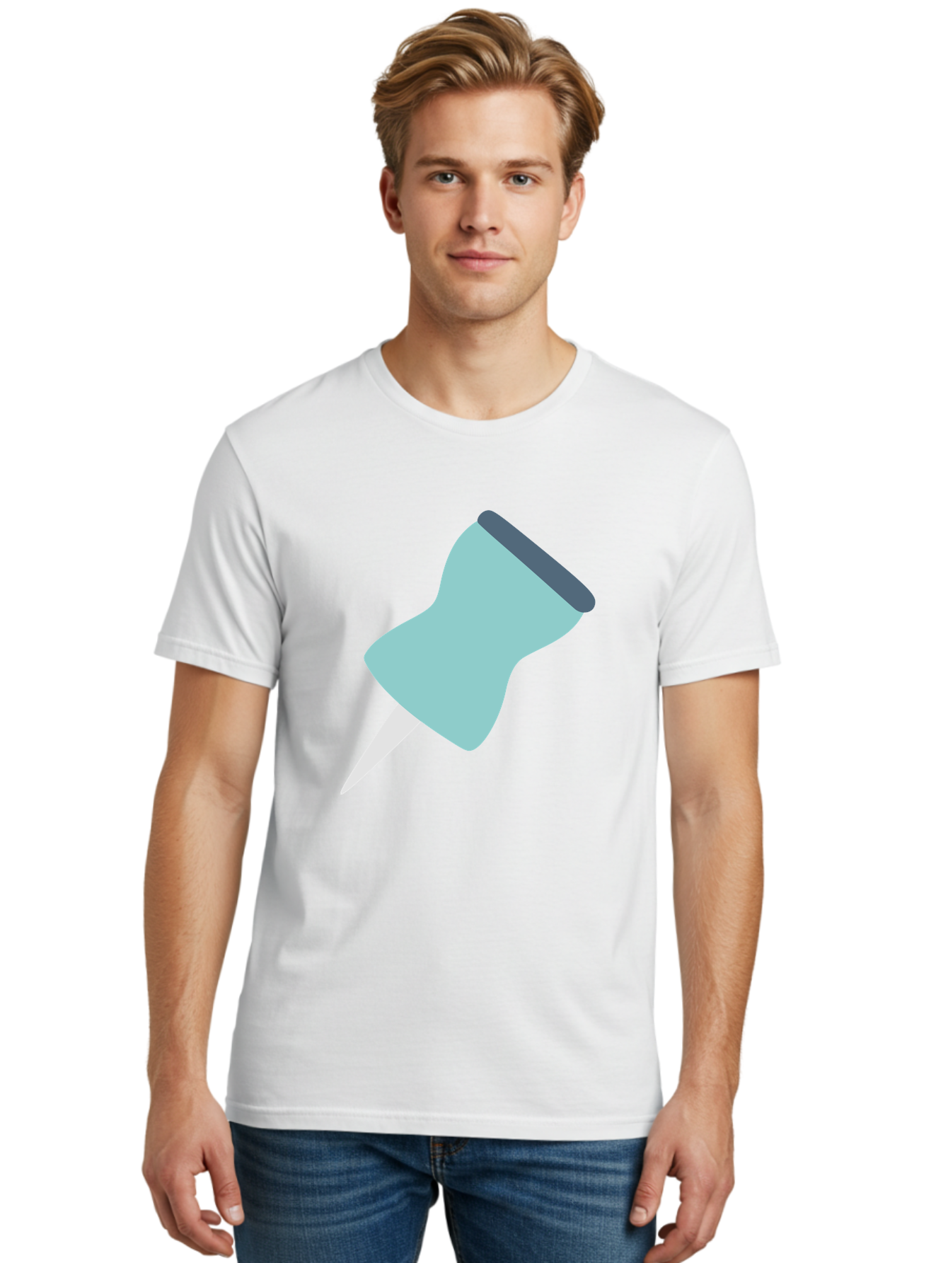 Thumbtack Men'S Graphic Tee, 100% Cotton, Comfortable Casual Summer Wear, Machine Washable, Thumbtack, Office Supplies, Stationary, Office Organization, Desk Accessories, Push Pin, Colorful Design, Modern Illustration Aac128