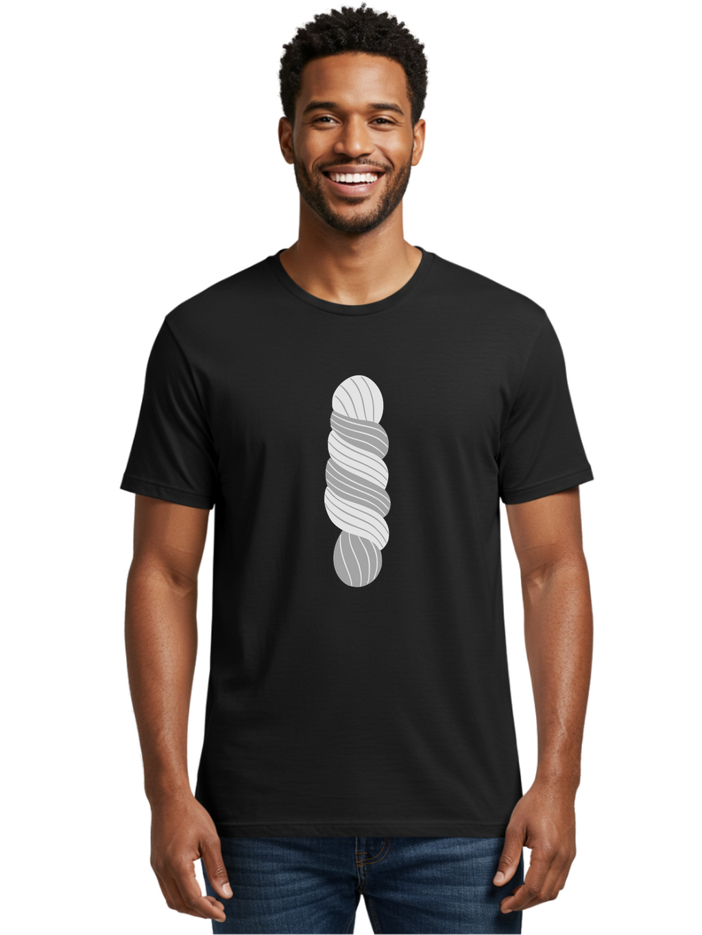 Twisted-Rope Men'S Graphic Tee, 100% Cotton, Comfortable Casual Summer Wear, Machine Washable, Twisted Yarn, Knitting Material, Gray And White Yarn, Crafting Supplies, Textile Art, Creative Hobbies, Diy Projects, Handmade Crafts Aac131