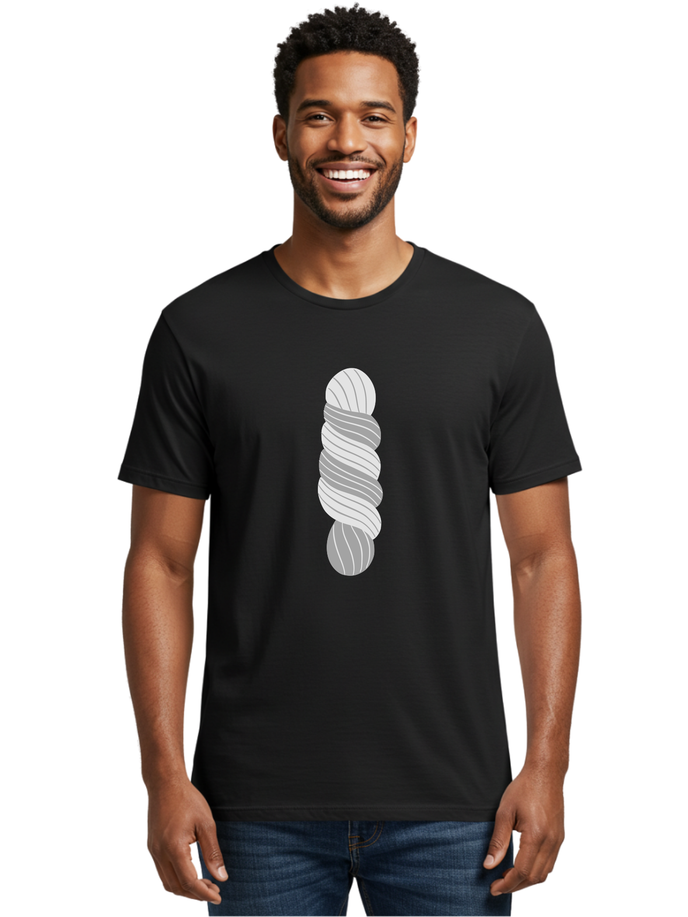 Twisted-Rope Men'S Graphic Tee, 100% Cotton, Comfortable Casual Summer Wear, Machine Washable, Twisted Yarn, Knitting Material, Gray And White Yarn, Crafting Supplies, Textile Art, Creative Hobbies, Diy Projects, Handmade Crafts Aac131