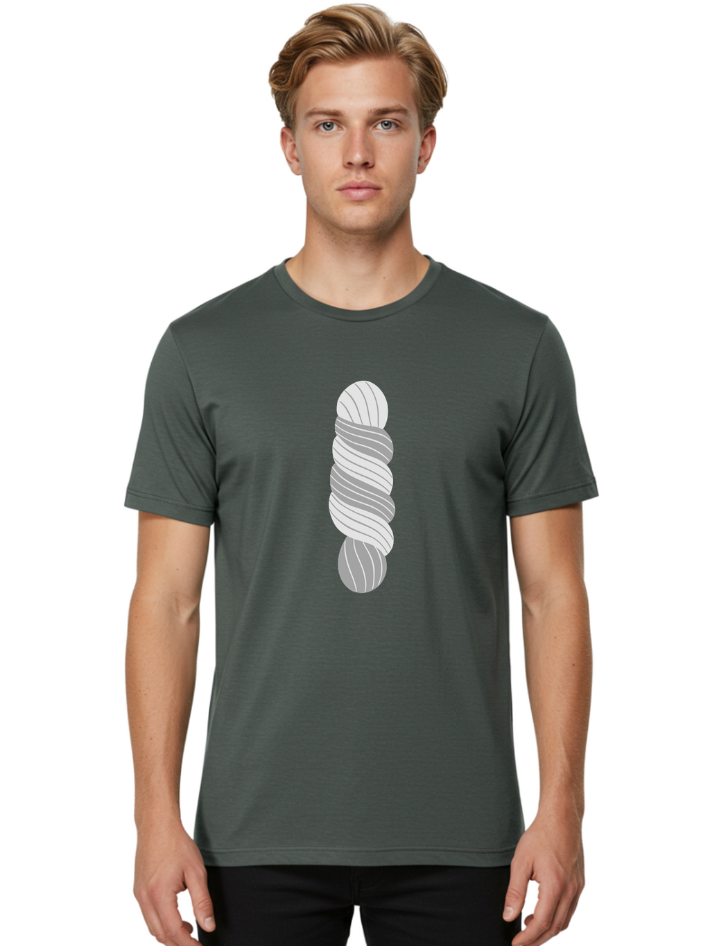 Twisted-Rope Men'S Graphic Tee, 100% Cotton, Comfortable Casual Summer Wear, Machine Washable, Twisted Yarn, Knitting Material, Gray And White Yarn, Crafting Supplies, Textile Art, Creative Hobbies, Diy Projects, Handmade Crafts Aac131