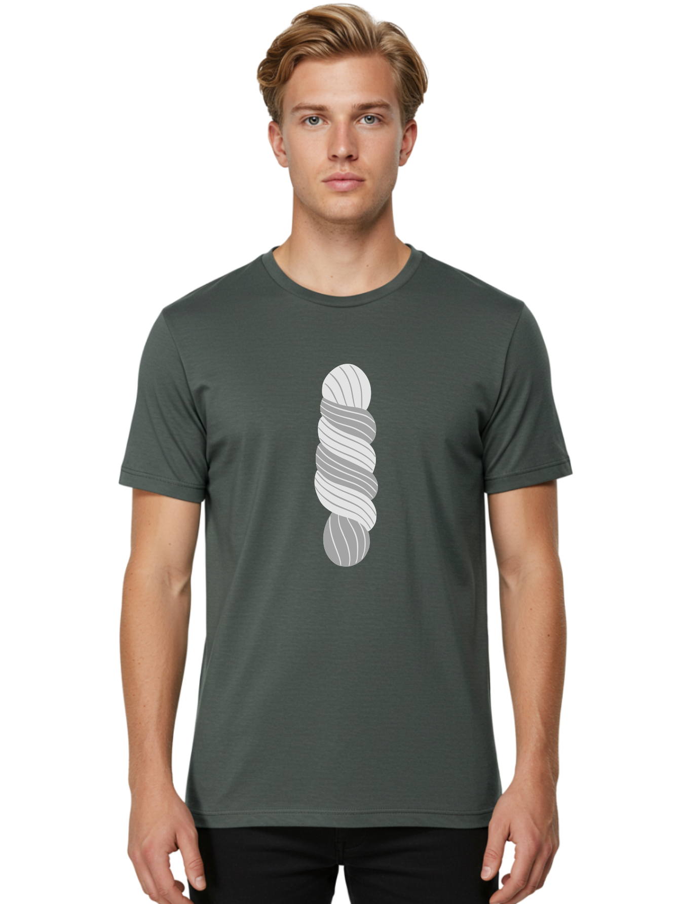 Twisted-Rope Men'S Graphic Tee, 100% Cotton, Comfortable Casual Summer Wear, Machine Washable, Twisted Yarn, Knitting Material, Gray And White Yarn, Crafting Supplies, Textile Art, Creative Hobbies, Diy Projects, Handmade Crafts Aac131