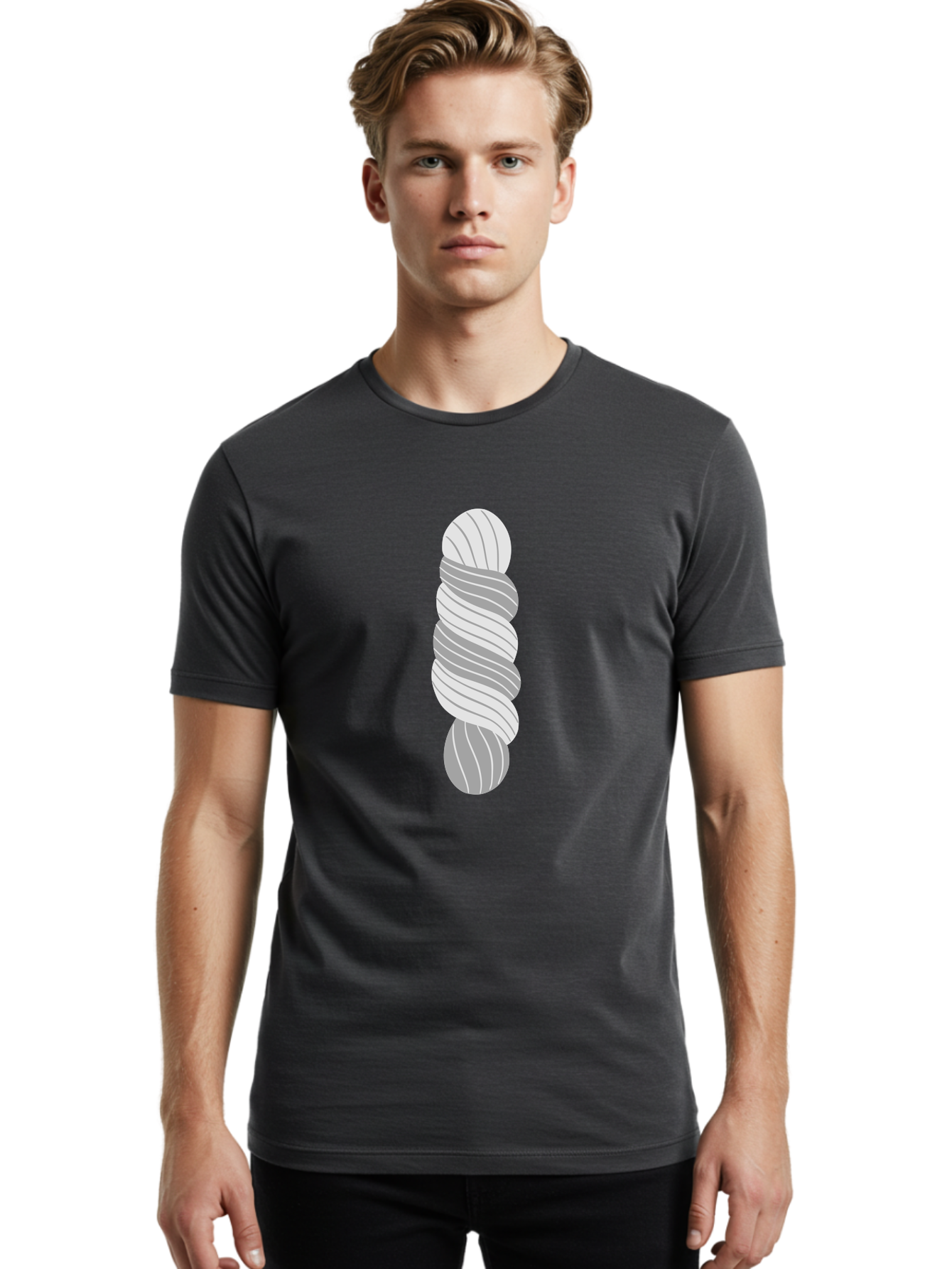 Twisted-Rope Men'S Graphic Tee, 100% Cotton, Comfortable Casual Summer Wear, Machine Washable, Twisted Yarn, Knitting Material, Gray And White Yarn, Crafting Supplies, Textile Art, Creative Hobbies, Diy Projects, Handmade Crafts Aac131