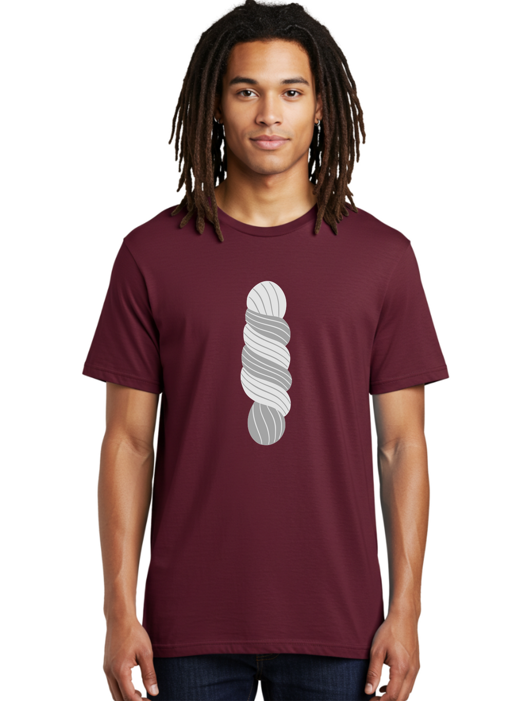 Twisted-Rope Men'S Graphic Tee, 100% Cotton, Comfortable Casual Summer Wear, Machine Washable, Twisted Yarn, Knitting Material, Gray And White Yarn, Crafting Supplies, Textile Art, Creative Hobbies, Diy Projects, Handmade Crafts Aac131