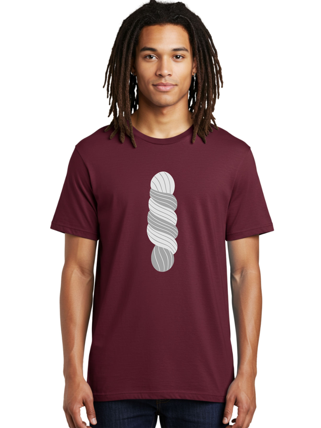 Twisted-Rope Men'S Graphic Tee, 100% Cotton, Comfortable Casual Summer Wear, Machine Washable, Twisted Yarn, Knitting Material, Gray And White Yarn, Crafting Supplies, Textile Art, Creative Hobbies, Diy Projects, Handmade Crafts Aac131