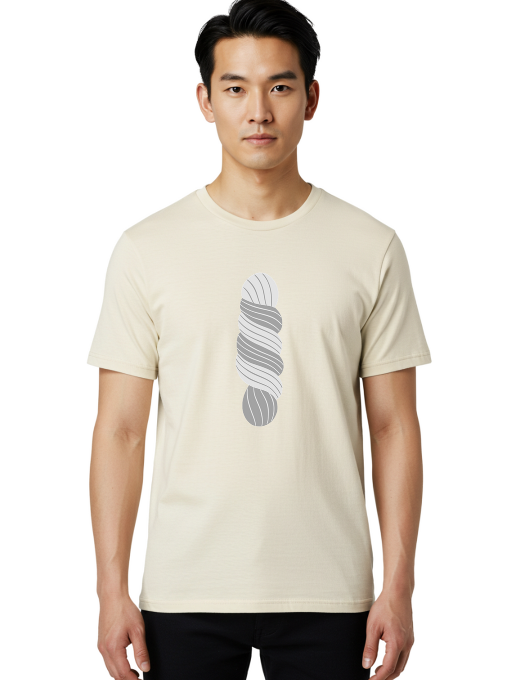 Twisted-Rope Men'S Graphic Tee, 100% Cotton, Comfortable Casual Summer Wear, Machine Washable, Twisted Yarn, Knitting Material, Gray And White Yarn, Crafting Supplies, Textile Art, Creative Hobbies, Diy Projects, Handmade Crafts Aac131