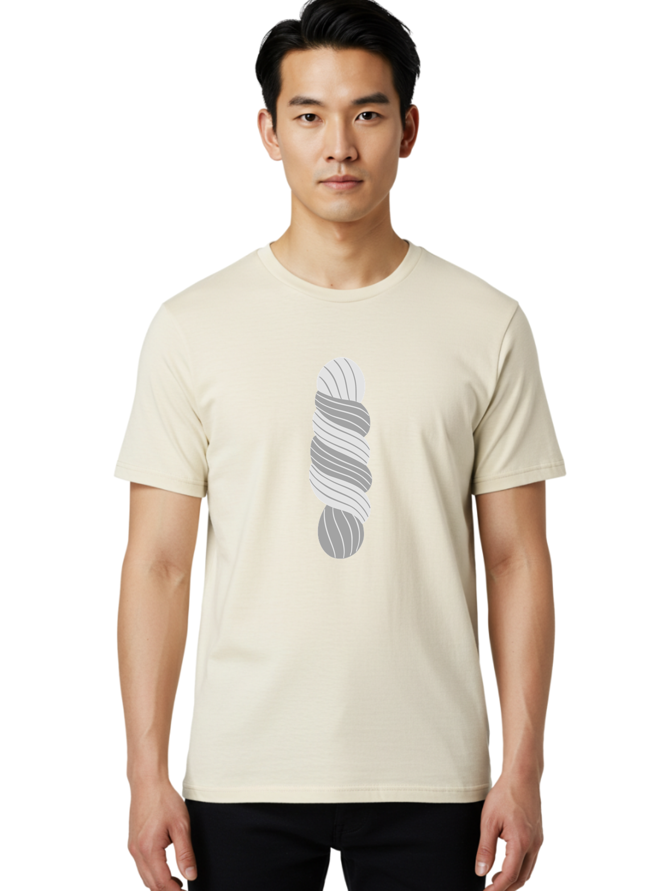 Twisted-Rope Men'S Graphic Tee, 100% Cotton, Comfortable Casual Summer Wear, Machine Washable, Twisted Yarn, Knitting Material, Gray And White Yarn, Crafting Supplies, Textile Art, Creative Hobbies, Diy Projects, Handmade Crafts Aac131