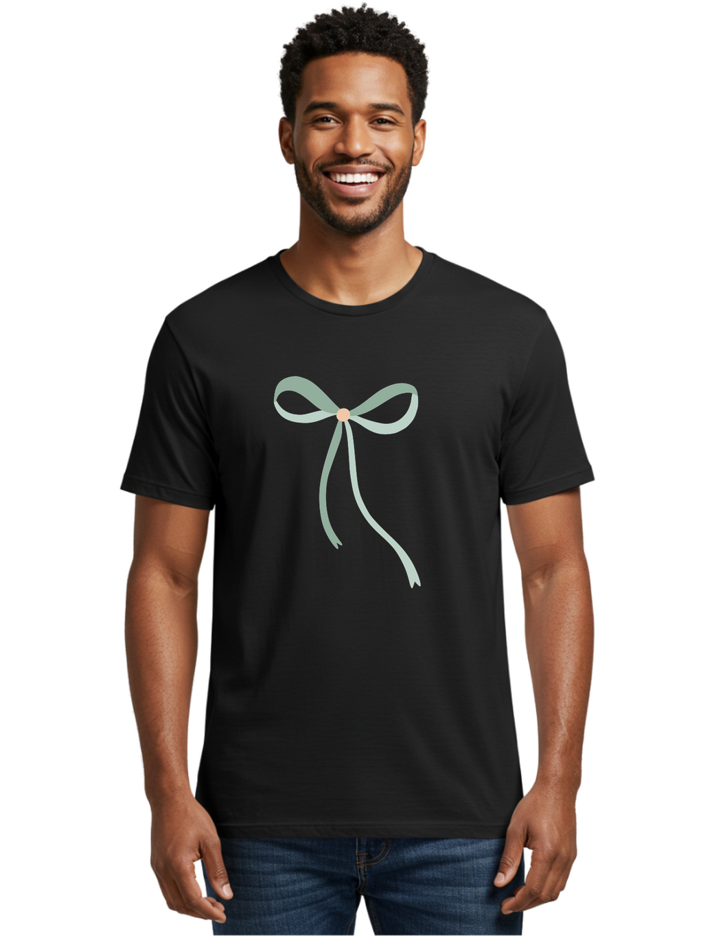 White-Bow Men'S Graphic Tee, 100% Cotton, Comfortable Casual Summer Wear, Machine Washable, Grey Ribbon, Bow Decoration, Gift Wrapping, Celebratory Decor, Party Favors, Elegant Design, Soft Pastel, Minimalist Style Aac134