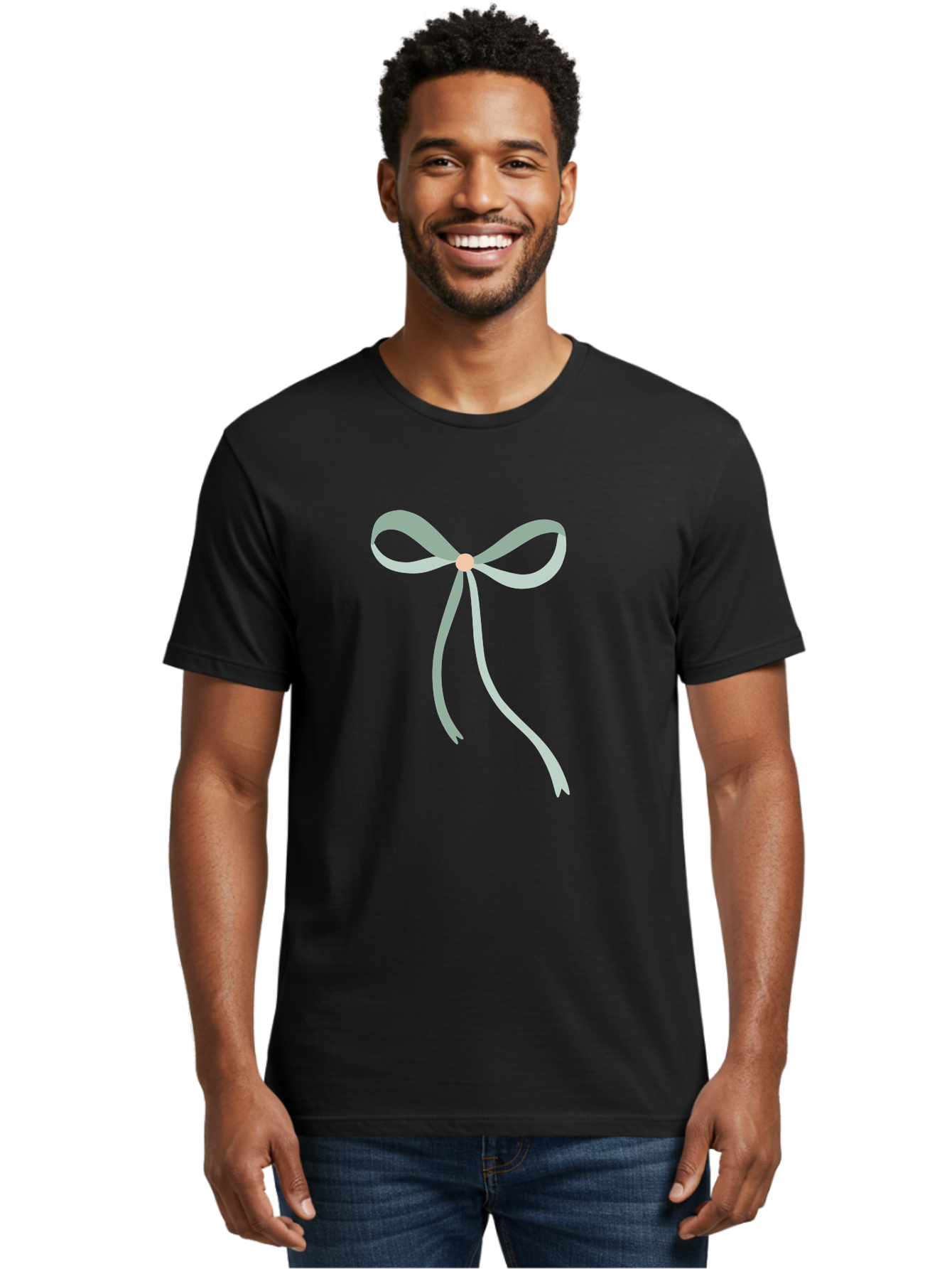 White-Bow Men'S Graphic Tee, 100% Cotton, Comfortable Casual Summer Wear, Machine Washable, Grey Ribbon, Bow Decoration, Gift Wrapping, Celebratory Decor, Party Favors, Elegant Design, Soft Pastel, Minimalist Style Aac134