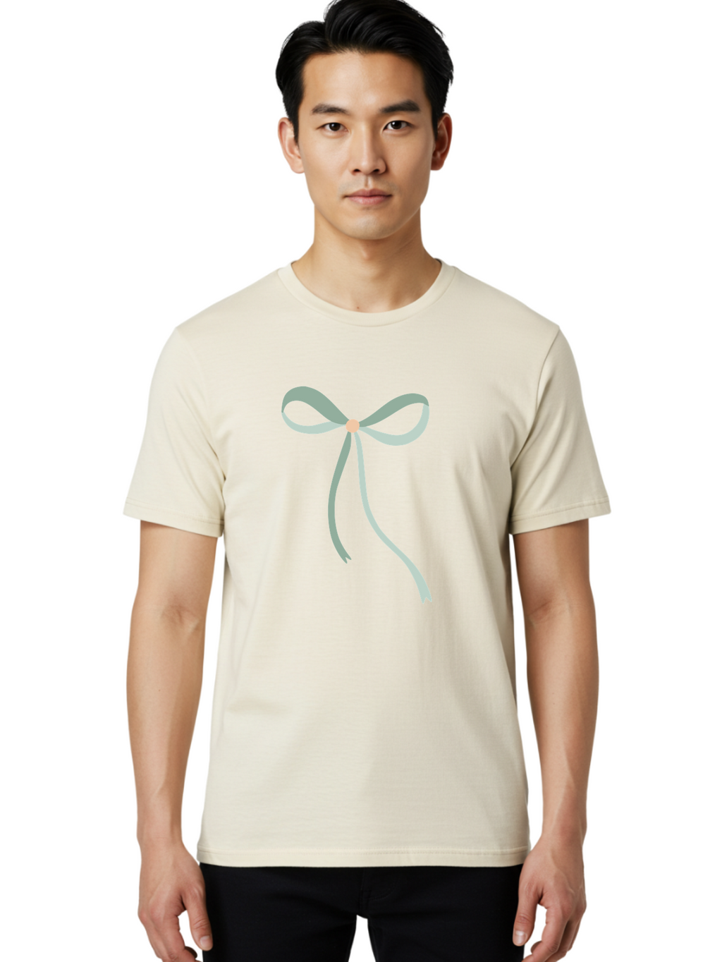 White-Bow Men'S Graphic Tee, 100% Cotton, Comfortable Casual Summer Wear, Machine Washable, Grey Ribbon, Bow Decoration, Gift Wrapping, Celebratory Decor, Party Favors, Elegant Design, Soft Pastel, Minimalist Style Aac134
