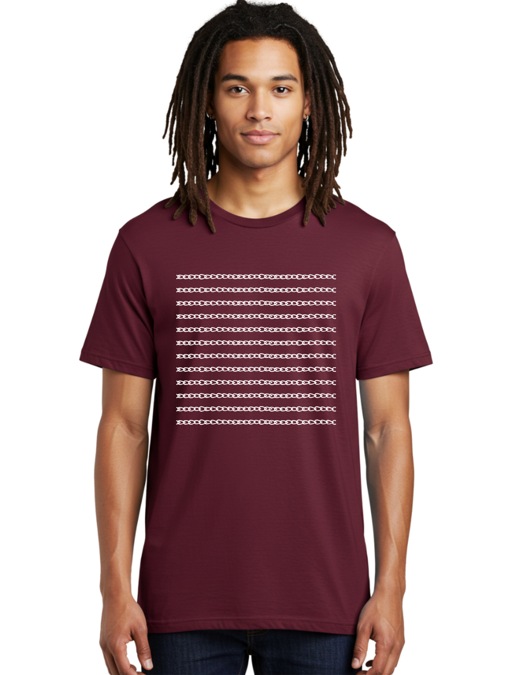 White-Chain-Pattern Men'S Graphic Tee, 100% Cotton, Comfortable Casual Summer Wear, Machine Washable, Chain Link Pattern, Seamless Texture, White Background, Subtle Design, Minimalist Aesthetic, Repeating Motif, Decorative Element, Aac135