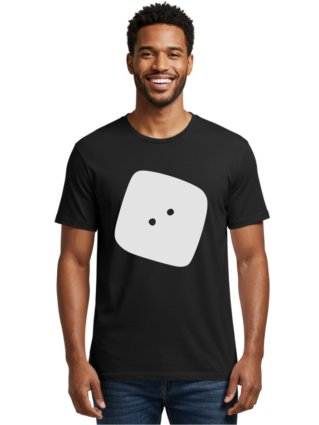 White-Rounded-Square-With-Two-Green-Dots Men'S Graphic Tee, 100% Cotton, Comfortable Casual Summer Wear, Machine Washable, Simple Smiley Face, Minimalist Design, Cute Emoji, Rounded Square Shape, Green Dots, Friendly Expression, Digital Icon, Aac137