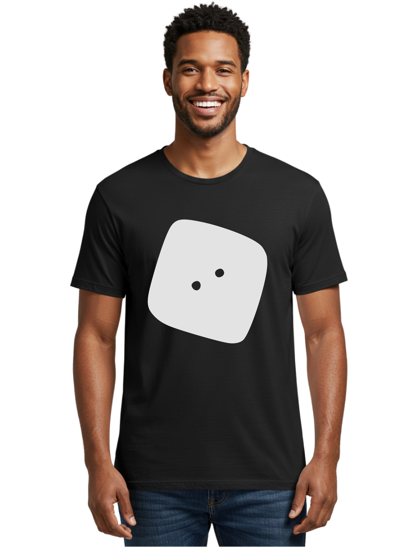 White-Rounded-Square-With-Two-Green-Dots Men'S Graphic Tee, 100% Cotton, Comfortable Casual Summer Wear, Machine Washable, Simple Smiley Face, Minimalist Design, Cute Emoji, Rounded Square Shape, Green Dots, Friendly Expression, Digital Icon, Aac137