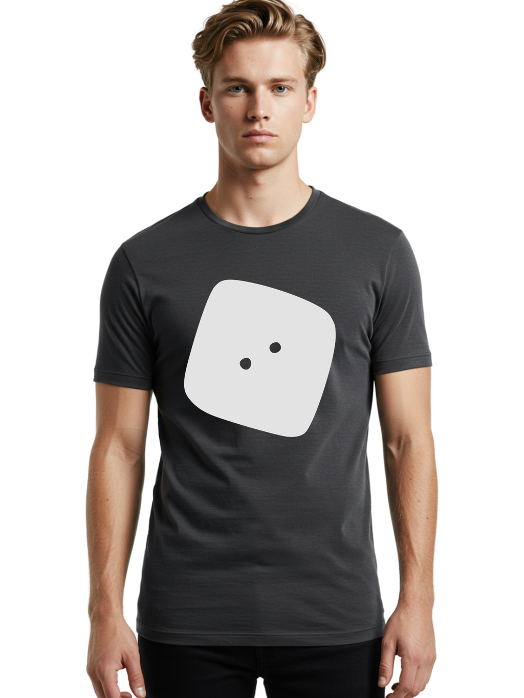 White-Rounded-Square-With-Two-Green-Dots Men'S Graphic Tee, 100% Cotton, Comfortable Casual Summer Wear, Machine Washable, Simple Smiley Face, Minimalist Design, Cute Emoji, Rounded Square Shape, Green Dots, Friendly Expression, Digital Icon, Aac137