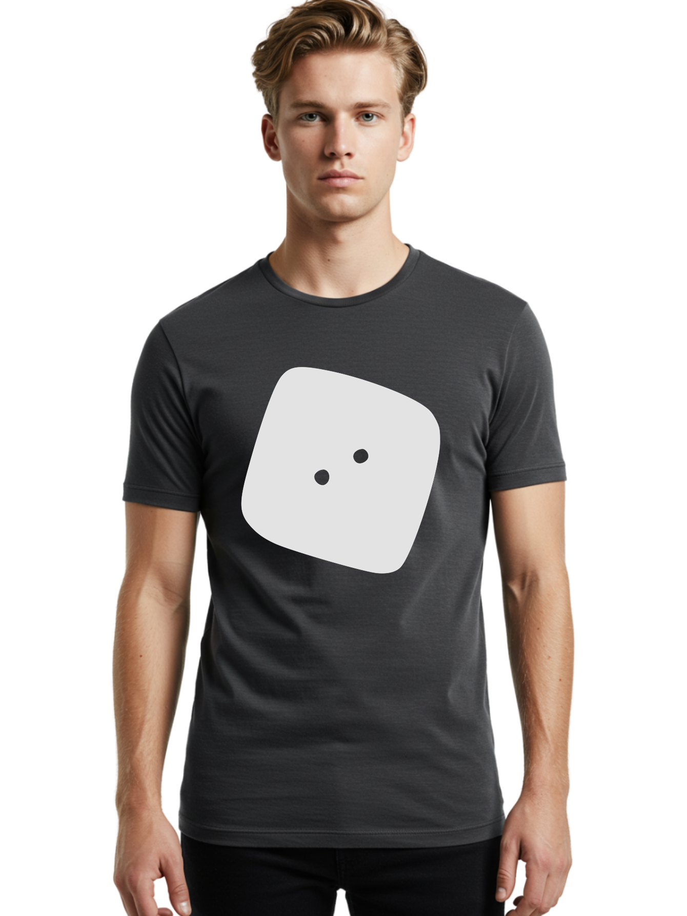 White-Rounded-Square-With-Two-Green-Dots Men'S Graphic Tee, 100% Cotton, Comfortable Casual Summer Wear, Machine Washable, Simple Smiley Face, Minimalist Design, Cute Emoji, Rounded Square Shape, Green Dots, Friendly Expression, Digital Icon, Aac137