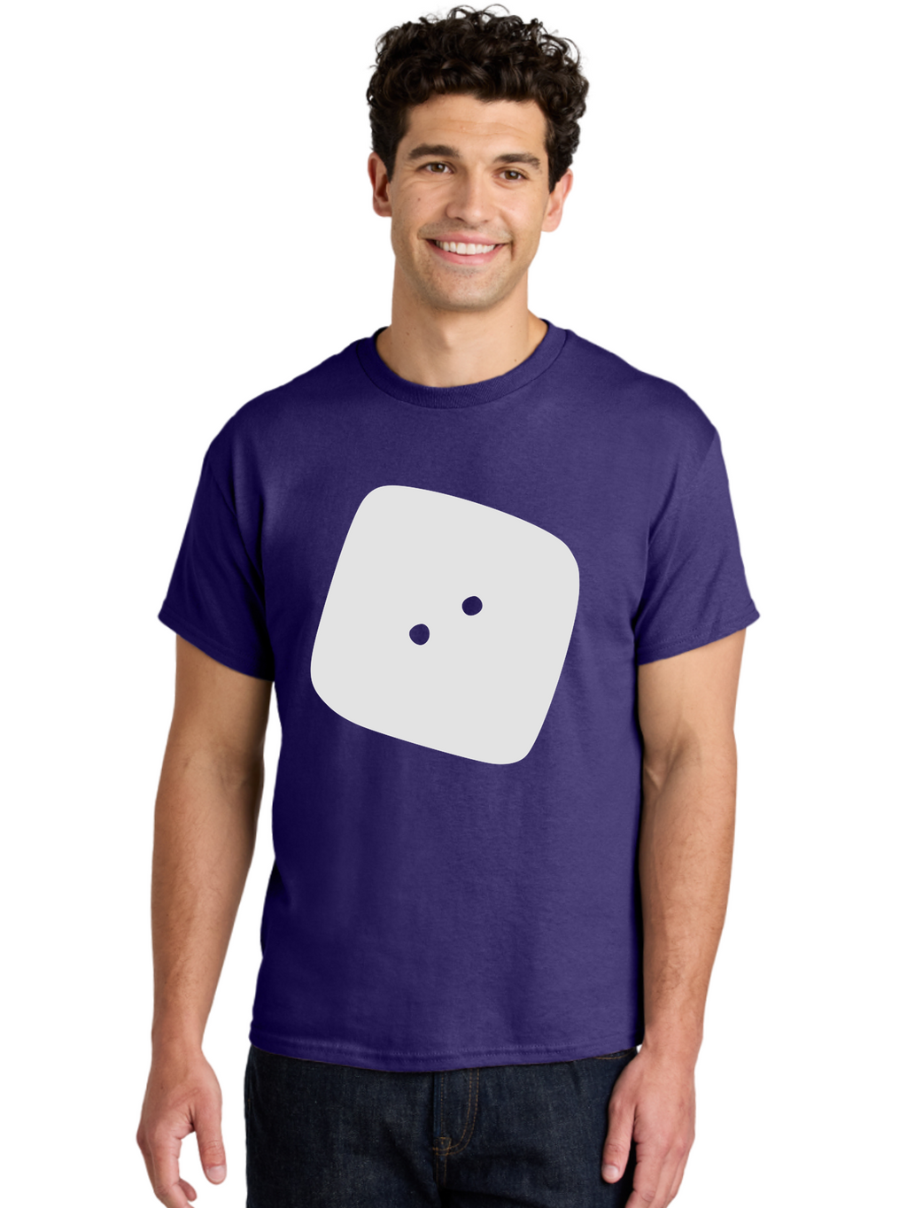 White-Rounded-Square-With-Two-Green-Dots Men'S Graphic Tee, 100% Cotton, Comfortable Casual Summer Wear, Machine Washable, Simple Smiley Face, Minimalist Design, Cute Emoji, Rounded Square Shape, Green Dots, Friendly Expression, Digital Icon, Aac137