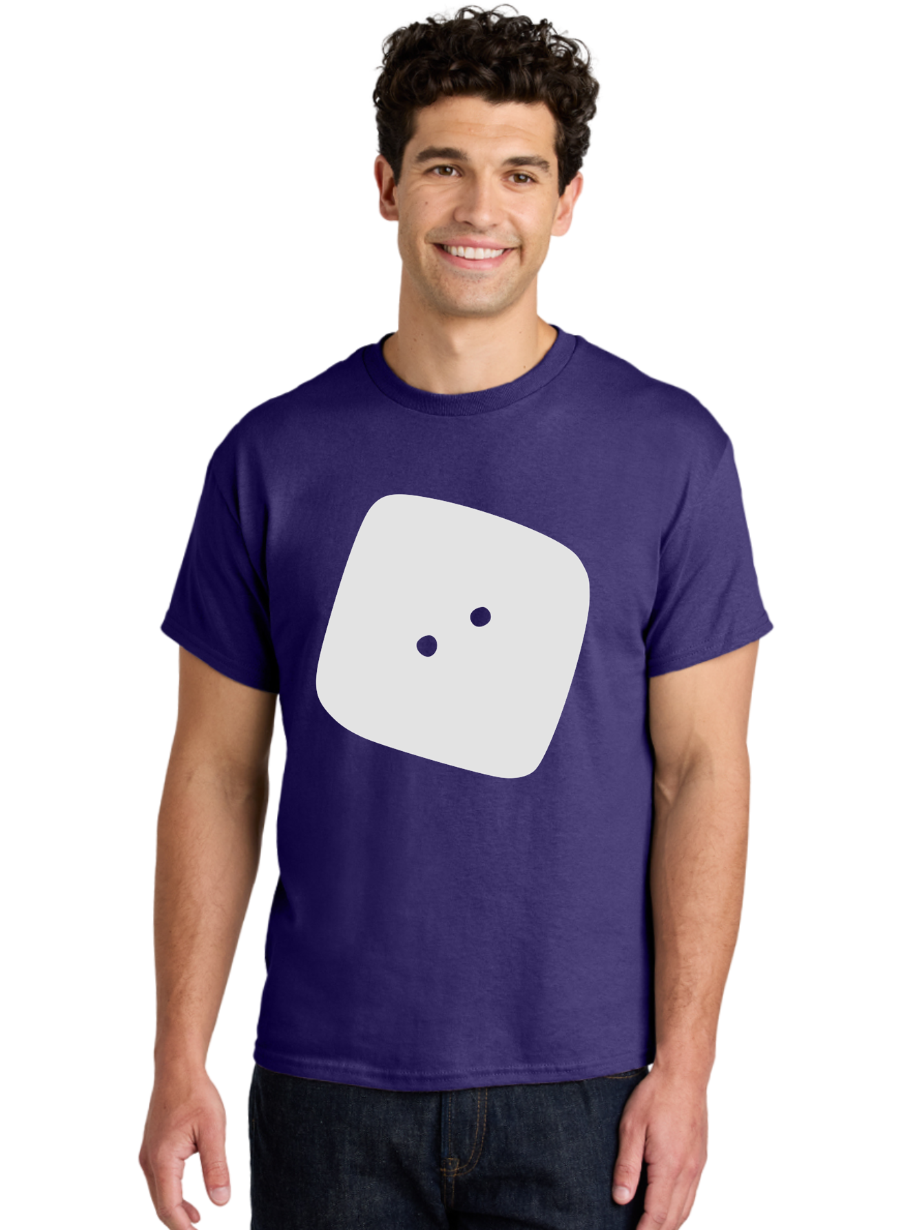White-Rounded-Square-With-Two-Green-Dots Men'S Graphic Tee, 100% Cotton, Comfortable Casual Summer Wear, Machine Washable, Simple Smiley Face, Minimalist Design, Cute Emoji, Rounded Square Shape, Green Dots, Friendly Expression, Digital Icon, Aac137