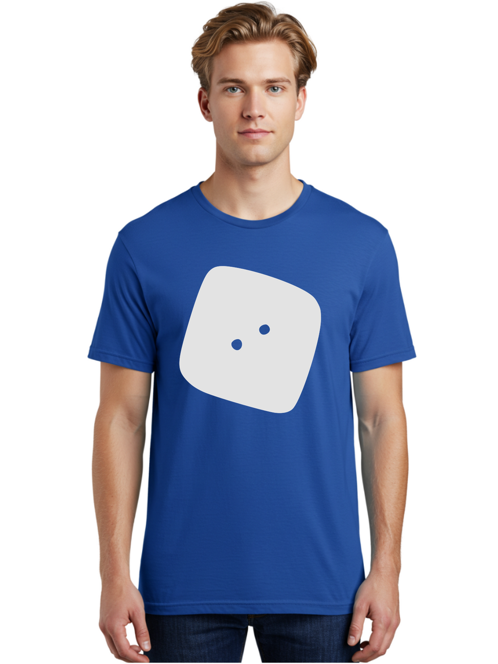 White-Rounded-Square-With-Two-Green-Dots Men'S Graphic Tee, 100% Cotton, Comfortable Casual Summer Wear, Machine Washable, Simple Smiley Face, Minimalist Design, Cute Emoji, Rounded Square Shape, Green Dots, Friendly Expression, Digital Icon, Aac137