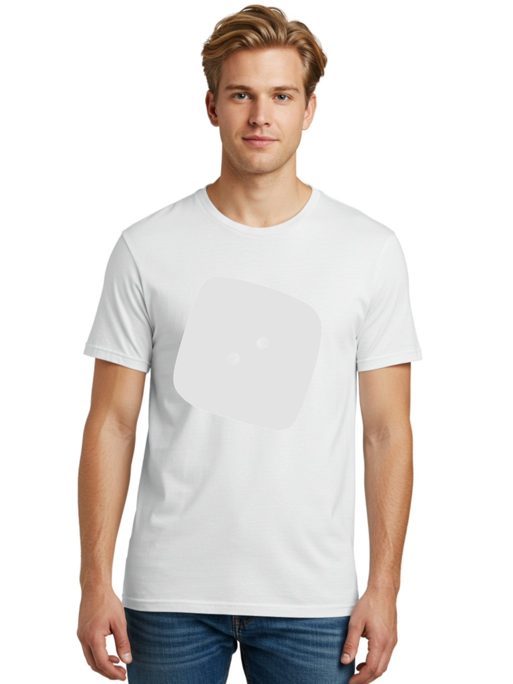 White-Rounded-Square-With-Two-Green-Dots Men'S Graphic Tee, 100% Cotton, Comfortable Casual Summer Wear, Machine Washable, Simple Smiley Face, Minimalist Design, Cute Emoji, Rounded Square Shape, Green Dots, Friendly Expression, Digital Icon, Aac137