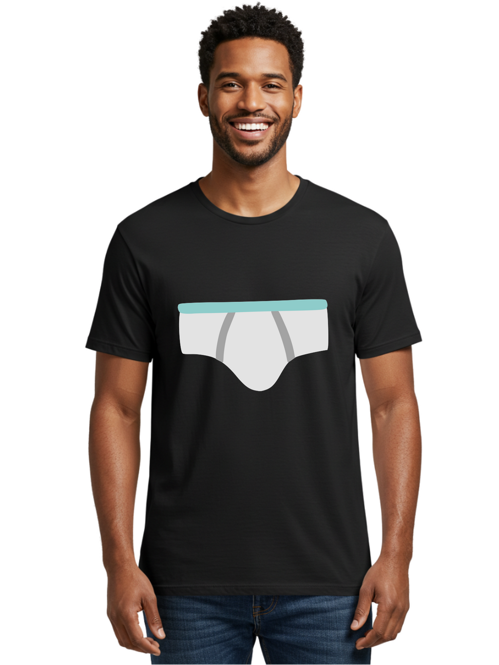 White-Underwear Men'S Graphic Tee, 100% Cotton, Comfortable Casual Summer Wear, Machine Washable, Men'S Briefs, White Underwear, Gray Stripes, Light Blue Waistband, Comfortable Undergarments, Minimalist Design, Simple Illustration Aac138