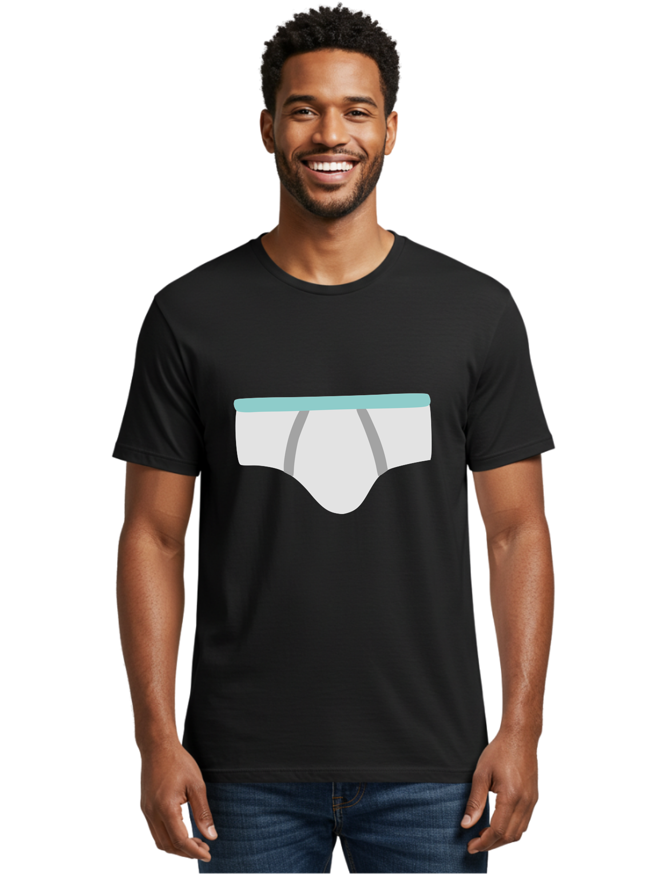 White-Underwear Men'S Graphic Tee, 100% Cotton, Comfortable Casual Summer Wear, Machine Washable, Men'S Briefs, White Underwear, Gray Stripes, Light Blue Waistband, Comfortable Undergarments, Minimalist Design, Simple Illustration Aac138