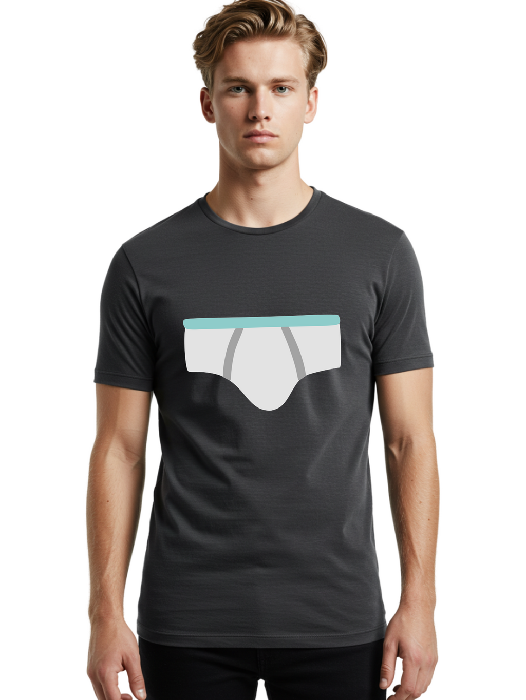 White-Underwear Men'S Graphic Tee, 100% Cotton, Comfortable Casual Summer Wear, Machine Washable, Men'S Briefs, White Underwear, Gray Stripes, Light Blue Waistband, Comfortable Undergarments, Minimalist Design, Simple Illustration Aac138