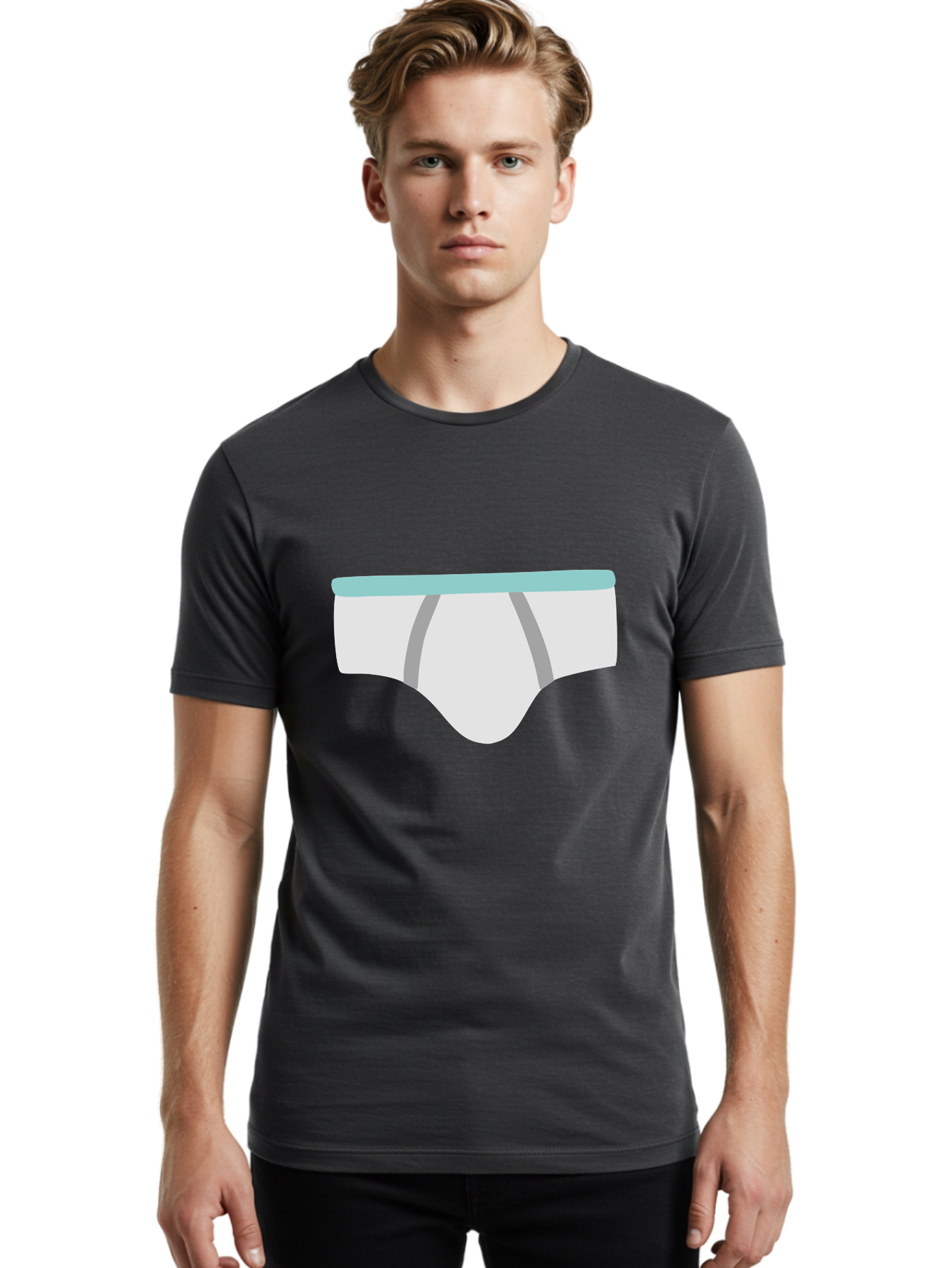 White-Underwear Men'S Graphic Tee, 100% Cotton, Comfortable Casual Summer Wear, Machine Washable, Men'S Briefs, White Underwear, Gray Stripes, Light Blue Waistband, Comfortable Undergarments, Minimalist Design, Simple Illustration Aac138