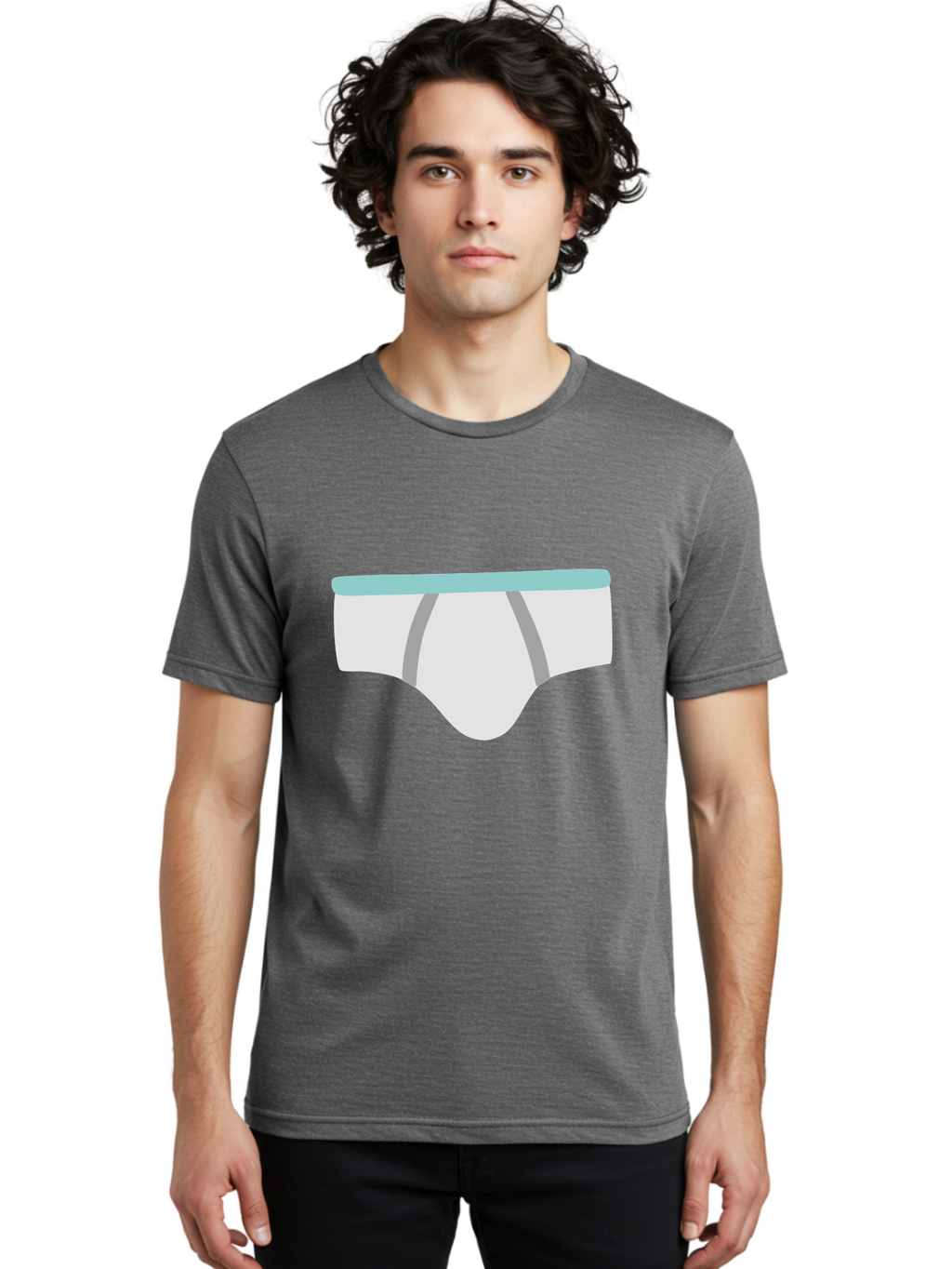 White-Underwear Men'S Graphic Tee, 100% Cotton, Comfortable Casual Summer Wear, Machine Washable, Men'S Briefs, White Underwear, Gray Stripes, Light Blue Waistband, Comfortable Undergarments, Minimalist Design, Simple Illustration Aac138