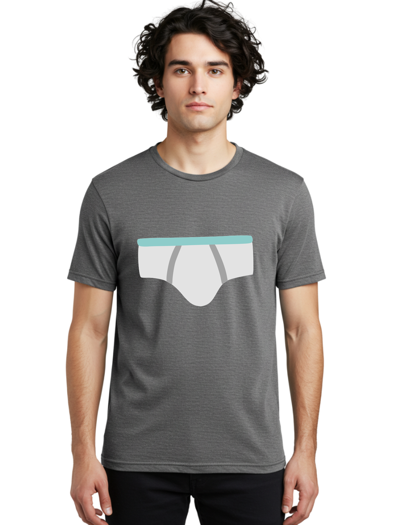 White-Underwear Men'S Graphic Tee, 100% Cotton, Comfortable Casual Summer Wear, Machine Washable, Men'S Briefs, White Underwear, Gray Stripes, Light Blue Waistband, Comfortable Undergarments, Minimalist Design, Simple Illustration Aac138