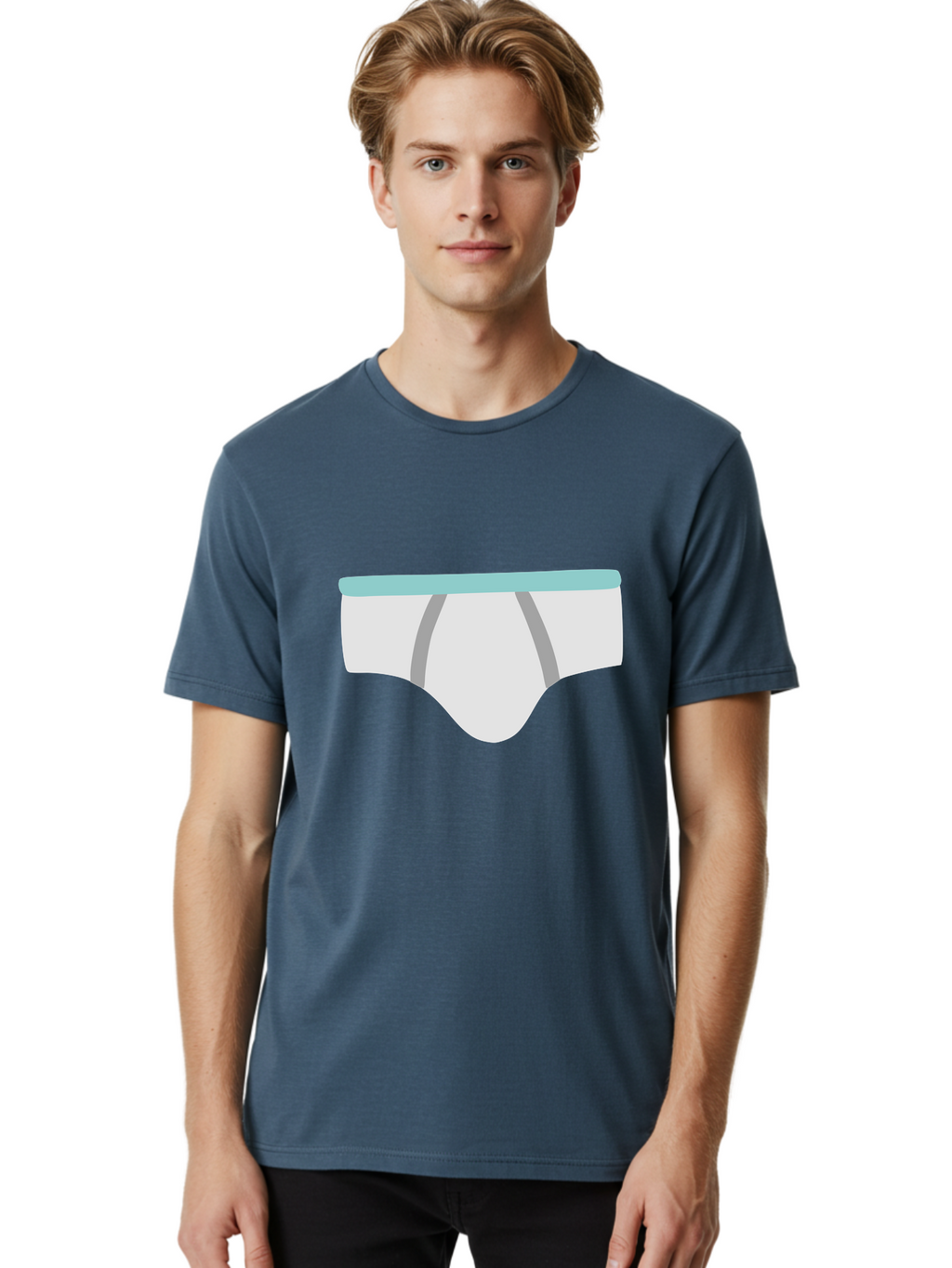 White-Underwear Men'S Graphic Tee, 100% Cotton, Comfortable Casual Summer Wear, Machine Washable, Men'S Briefs, White Underwear, Gray Stripes, Light Blue Waistband, Comfortable Undergarments, Minimalist Design, Simple Illustration Aac138