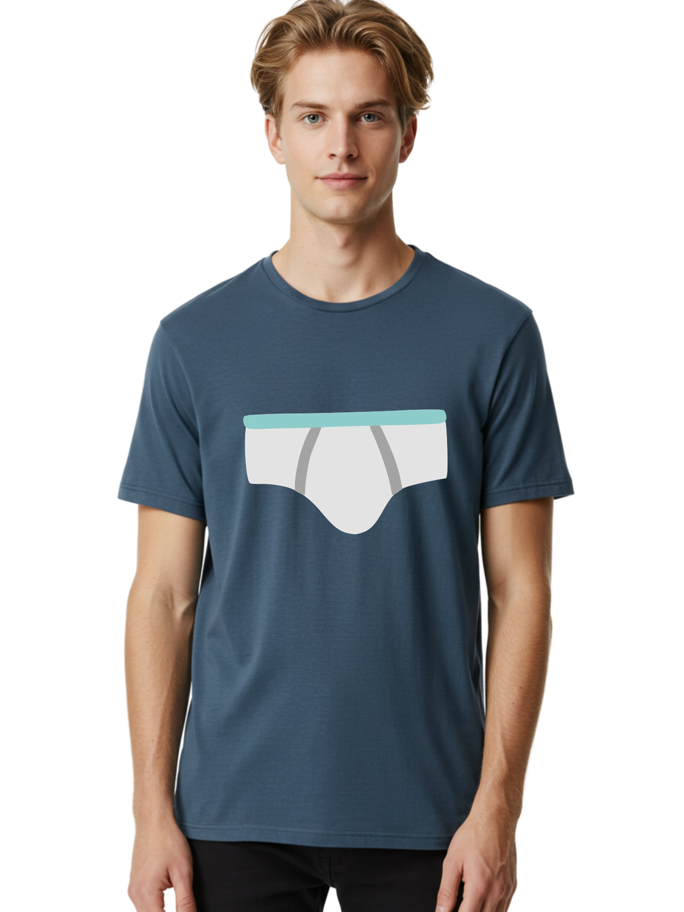 White-Underwear Men'S Graphic Tee, 100% Cotton, Comfortable Casual Summer Wear, Machine Washable, Men'S Briefs, White Underwear, Gray Stripes, Light Blue Waistband, Comfortable Undergarments, Minimalist Design, Simple Illustration Aac138