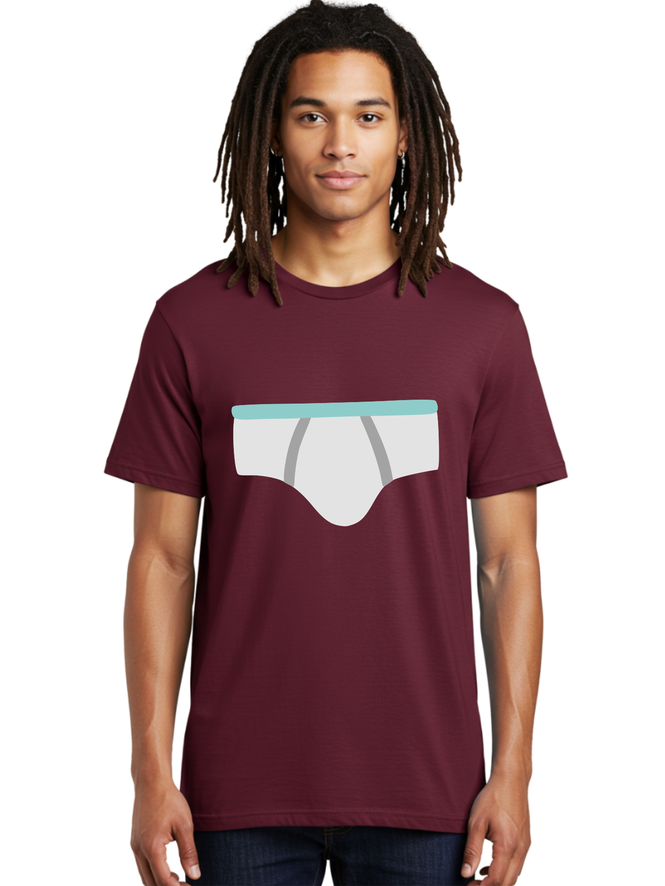 White-Underwear Men'S Graphic Tee, 100% Cotton, Comfortable Casual Summer Wear, Machine Washable, Men'S Briefs, White Underwear, Gray Stripes, Light Blue Waistband, Comfortable Undergarments, Minimalist Design, Simple Illustration Aac138