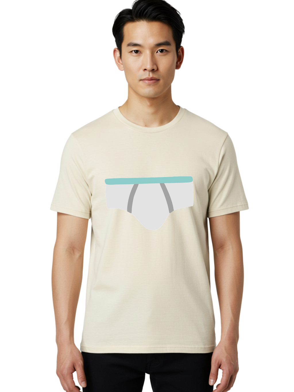 White-Underwear Men'S Graphic Tee, 100% Cotton, Comfortable Casual Summer Wear, Machine Washable, Men'S Briefs, White Underwear, Gray Stripes, Light Blue Waistband, Comfortable Undergarments, Minimalist Design, Simple Illustration Aac138