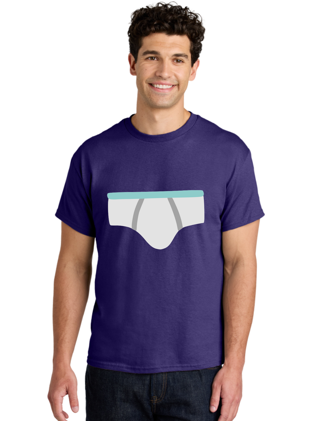 White-Underwear Men'S Graphic Tee, 100% Cotton, Comfortable Casual Summer Wear, Machine Washable, Men'S Briefs, White Underwear, Gray Stripes, Light Blue Waistband, Comfortable Undergarments, Minimalist Design, Simple Illustration Aac138