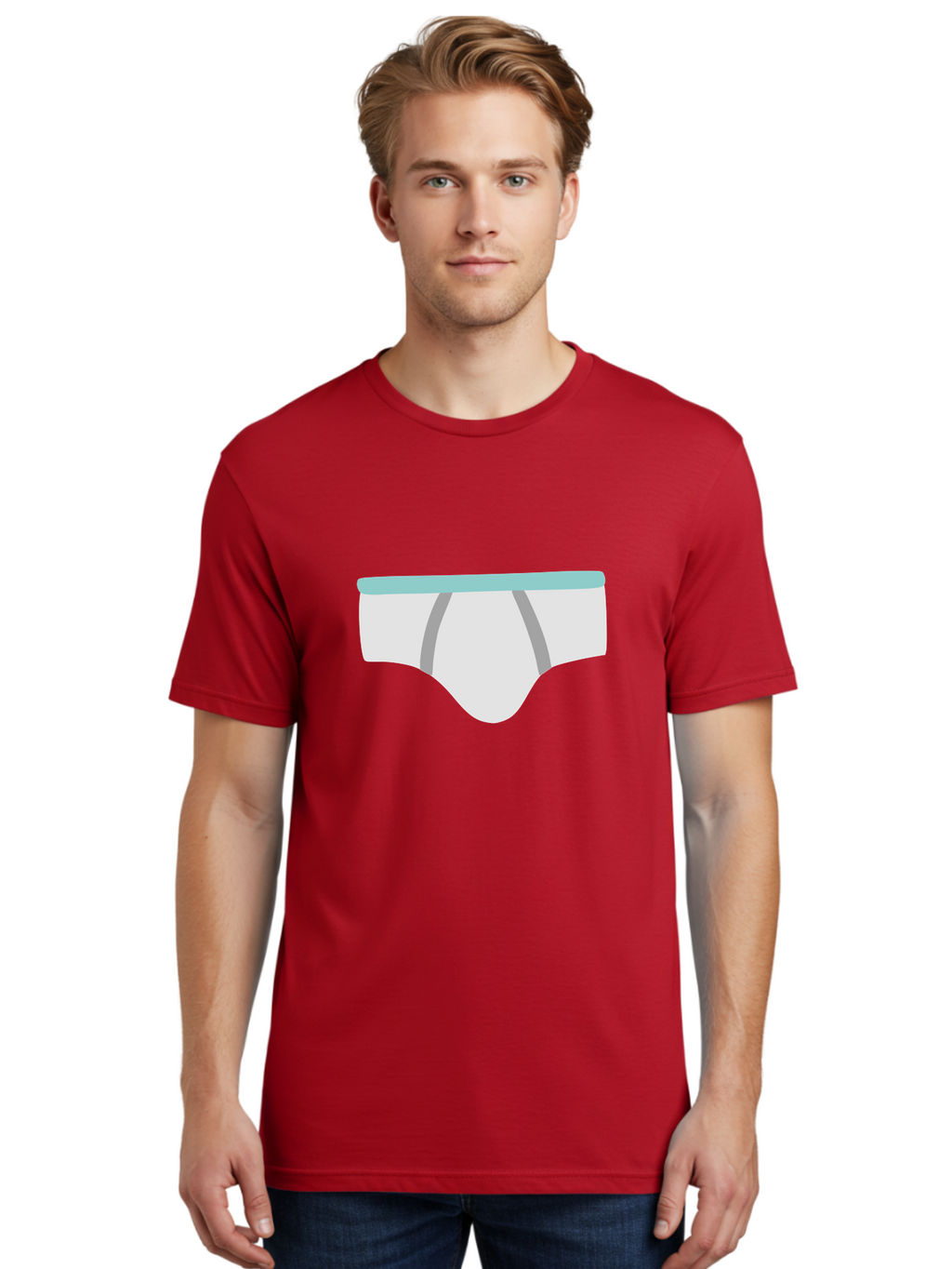 White-Underwear Men'S Graphic Tee, 100% Cotton, Comfortable Casual Summer Wear, Machine Washable, Men'S Briefs, White Underwear, Gray Stripes, Light Blue Waistband, Comfortable Undergarments, Minimalist Design, Simple Illustration Aac138