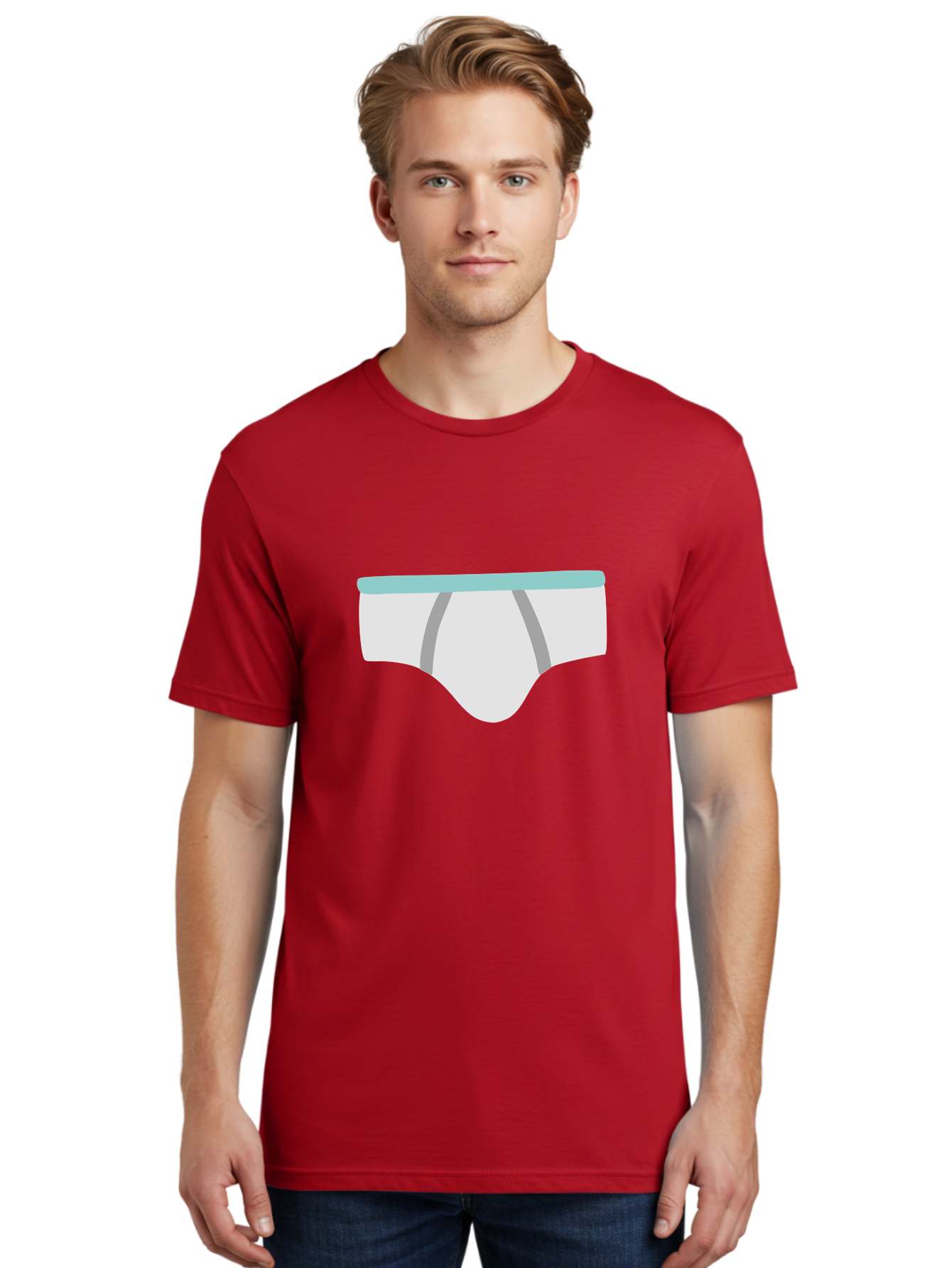 White-Underwear Men'S Graphic Tee, 100% Cotton, Comfortable Casual Summer Wear, Machine Washable, Men'S Briefs, White Underwear, Gray Stripes, Light Blue Waistband, Comfortable Undergarments, Minimalist Design, Simple Illustration Aac138