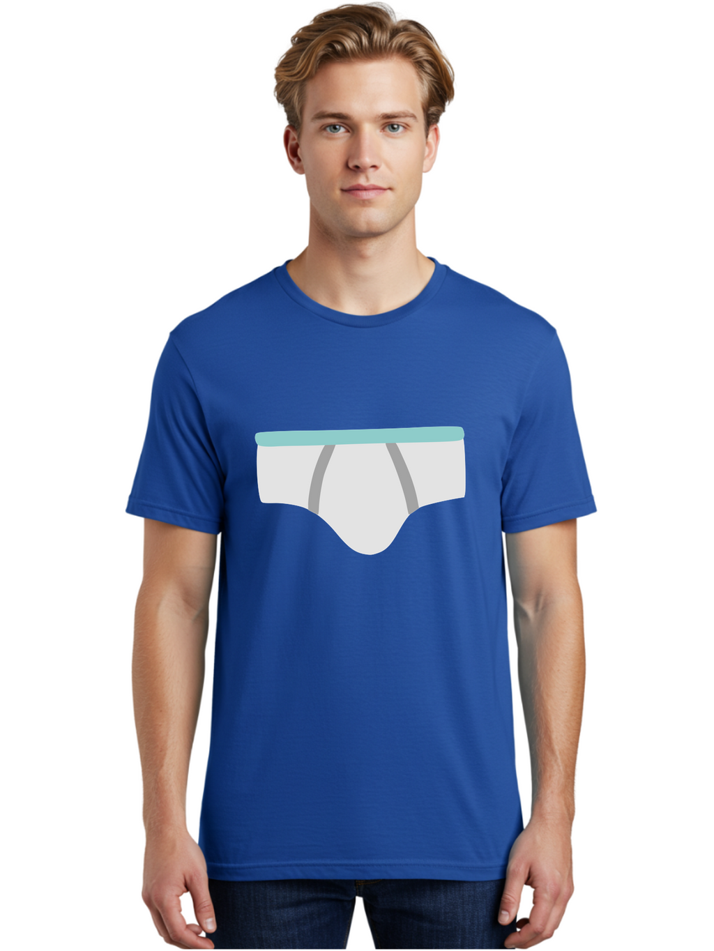 White-Underwear Men'S Graphic Tee, 100% Cotton, Comfortable Casual Summer Wear, Machine Washable, Men'S Briefs, White Underwear, Gray Stripes, Light Blue Waistband, Comfortable Undergarments, Minimalist Design, Simple Illustration Aac138