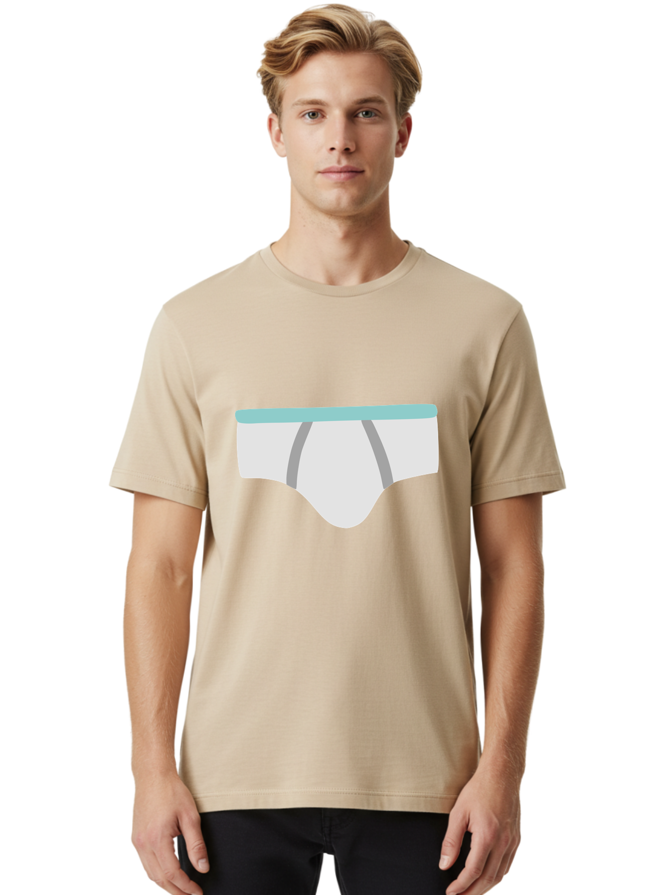 White-Underwear Men'S Graphic Tee, 100% Cotton, Comfortable Casual Summer Wear, Machine Washable, Men'S Briefs, White Underwear, Gray Stripes, Light Blue Waistband, Comfortable Undergarments, Minimalist Design, Simple Illustration Aac138