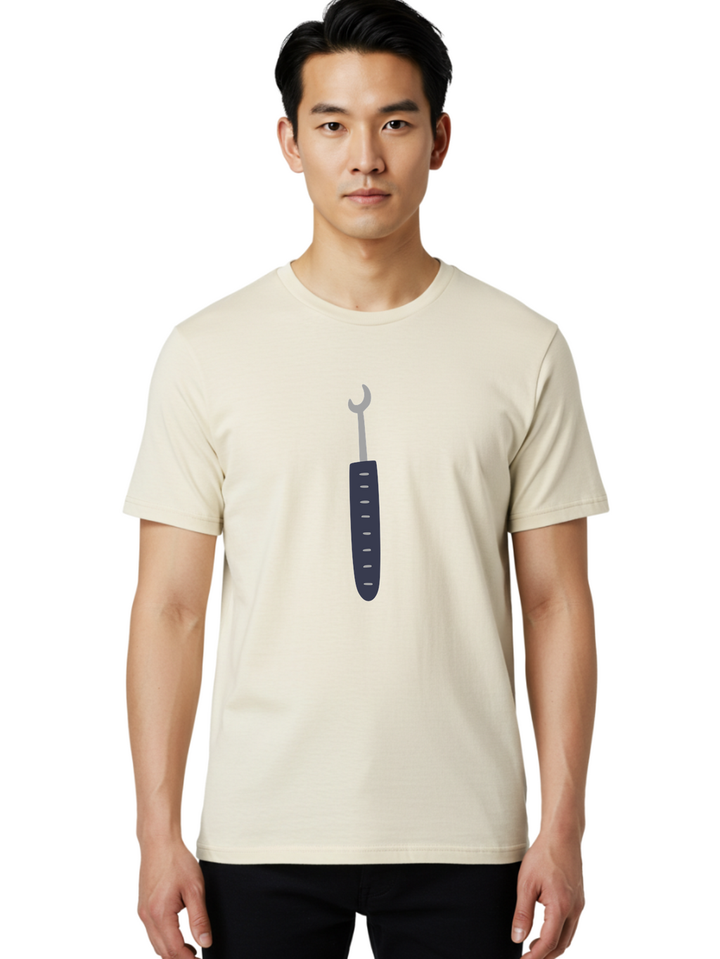 Wrench Men'S Graphic Tee, 100% Cotton, Comfortable Casual Summer Wear, Machine Washable, Adjustable Wrench, Metal Tool, Silver Wrench, Black Handle, Ergonomic Grip, Technical Illustration, Modern Design, Hand Tool Aac140