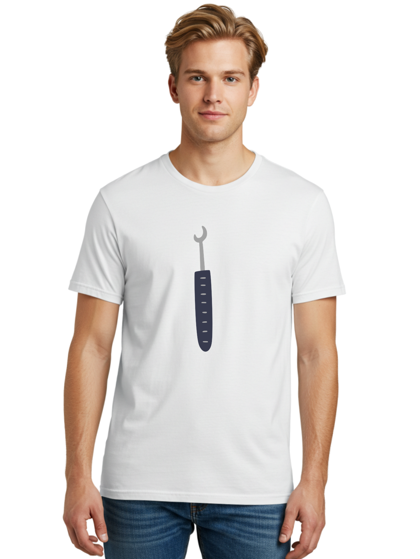 Wrench Men'S Graphic Tee, 100% Cotton, Comfortable Casual Summer Wear, Machine Washable, Adjustable Wrench, Metal Tool, Silver Wrench, Black Handle, Ergonomic Grip, Technical Illustration, Modern Design, Hand Tool Aac140