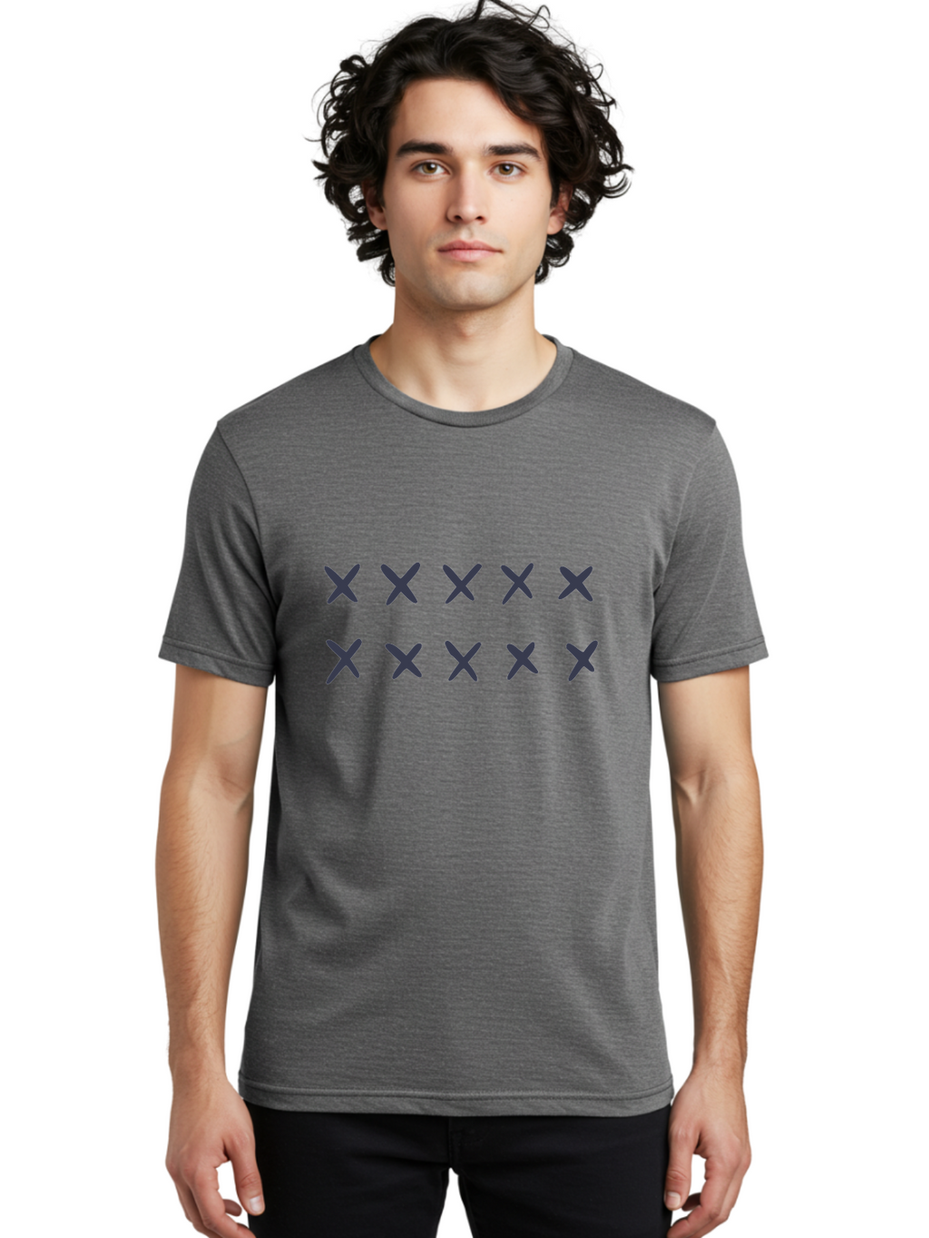X-Marks Men'S Graphic Tee, 100% Cotton, Comfortable Casual Summer Wear, Machine Washable, Gray X Marks, Multiple X Symbols, Repetitive Pattern, Dark Gray Crosses, Identical Marks, Row Of X'S, Simple Design Elements, Symmetrical Arrangement Aac143