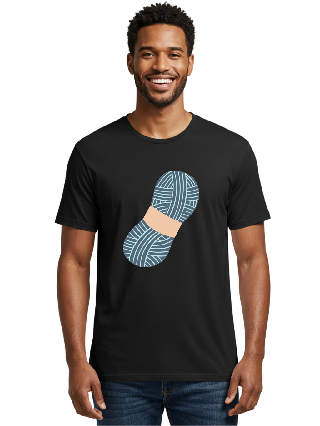 Yarn-Ball-1 Men'S Graphic Tee, 100% Cotton, Comfortable Casual Summer Wear, Machine Washable, Gray Yarn, White Stripes, Yarn Ball, Knitting Supplies, Crochet Materials, Craft Project Aac144